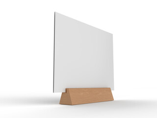 3D Realistic table stand, table tent mockup with metal base and white paper acrylic. Blank card holder display information for menu label, restaurant, cafe, banner, picture stand, sign holder, ads