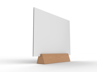 3D Realistic table stand, table tent mockup with metal base and white paper acrylic. Blank card holder display information for menu label, restaurant, cafe, banner, picture stand, sign holder, ads