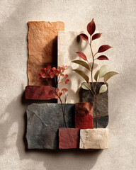 Boho chic earthy tone social media template with organic patterns and torn paper textures, cozy aesthetic