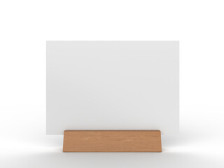 3D Realistic table stand, table tent mockup with metal base and white paper acrylic. Blank card holder display information for menu label, restaurant, cafe, banner, picture stand, sign holder, ads