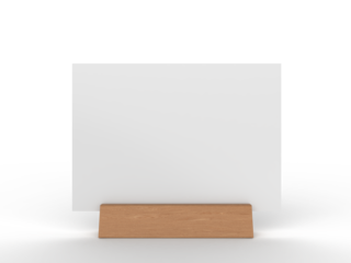 3D Realistic table stand, table tent mockup with metal base and white paper acrylic. Blank card holder display information for menu label, restaurant, cafe, banner, picture stand, sign holder, ads