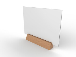 3D Realistic table stand, table tent mockup with metal base and white paper acrylic. Blank card holder display information for menu label, restaurant, cafe, banner, picture stand, sign holder, ads