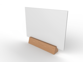 3D Realistic table stand, table tent mockup with metal base and white paper acrylic. Blank card holder display information for menu label, restaurant, cafe, banner, picture stand, sign holder, ads