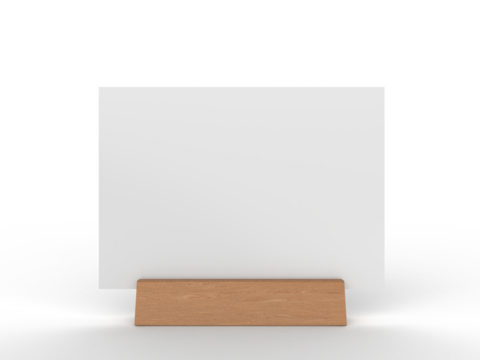 3D Realistic table stand, table tent mockup with metal base and white paper acrylic. Blank card holder display information for menu label, restaurant, cafe, banner, picture stand, sign holder, ads