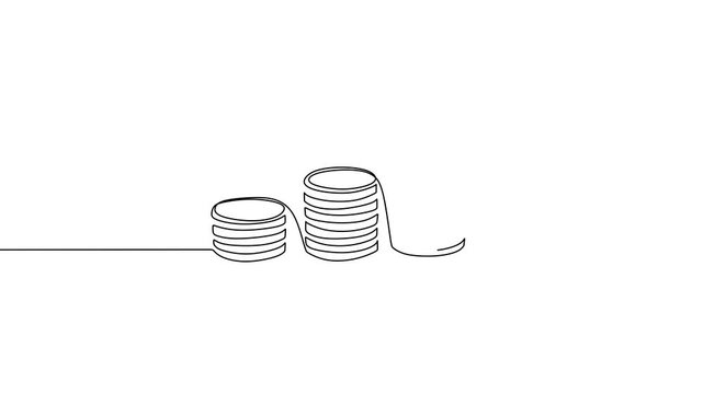 Growing stack of coins, Continuous line drawing animation, Business finance and wealth.