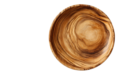 Round wooden plate on white isolate background showcases natural grain and craftsmanship.
