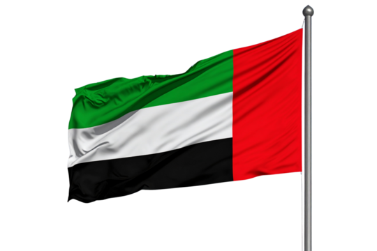 UAE Flag Waving Gracefully with Vivid Colors, Transparent Background