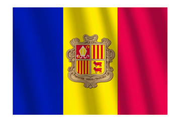 Andorra Flag with Coat of Arms, Waving on Transparent Background