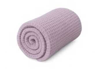 Soft purple waffle-textured blanket folding neatly, resting on transparent background, highlighting textile texture and warmth for graphic design applications