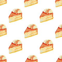 Seamless pattern of Orange cheesecake watercolor 
