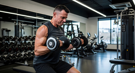 Middle-Aged Man Exercising in the Gym