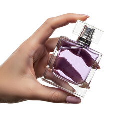 hand holding a bottle of perfume on Isolated transparent background png. generated with AI