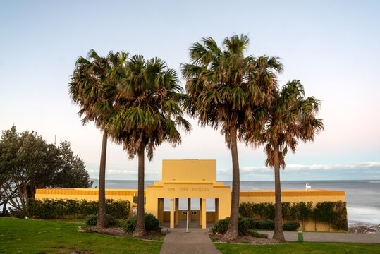Oak Park pavilion at sunset