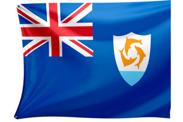 Anguilla National Flag with Dolphin Emblem, Waving on Transparent Background