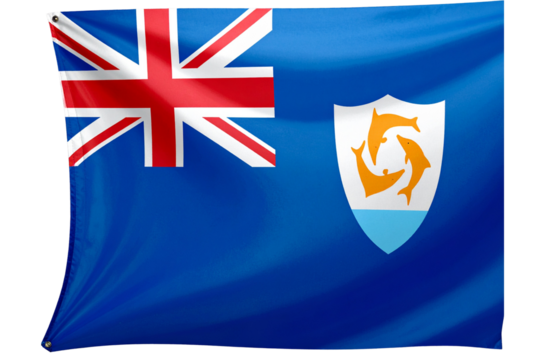 Anguilla National Flag with Dolphin Emblem, Waving on Transparent Background