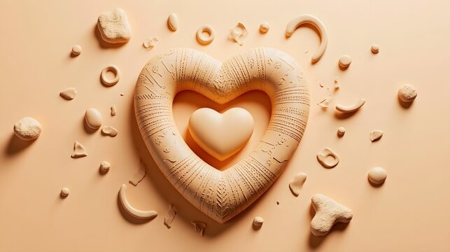 3D Clay Heart with African Tribal Patterns - National Women's Day - Powered by Adobe