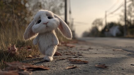 Adorable animated bunny looks up with wide, innocent eyes