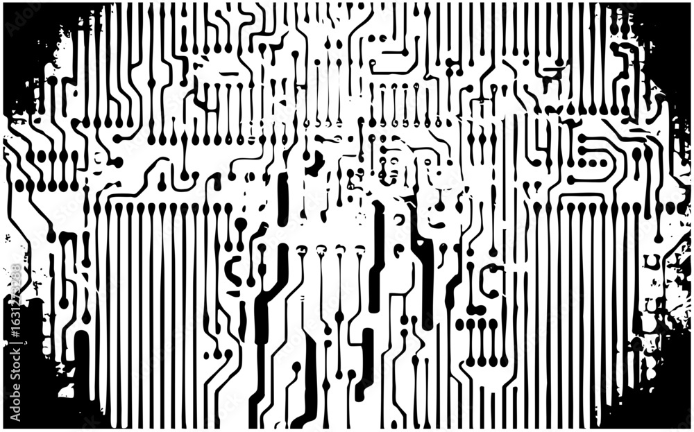 Poster vector intricate circuit board with detailed electronic pathways.