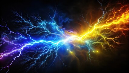 A Dramatic Clash of Blue and Gold Electrical Energy, a Powerful Visual Representation of Opposing Forces