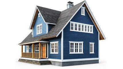 Charming Two-Story House with Blue Siding, White Trim, and Inviting Front Porch Architecture