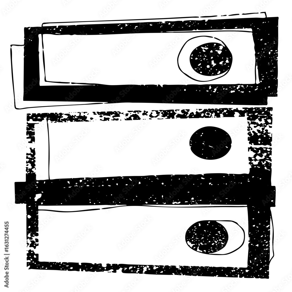 Poster Vector Stacked retro cassette tapes with circular openings.