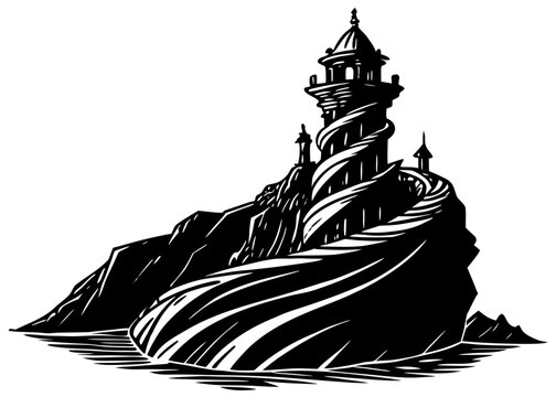 Silhouette of Lighthouse on Stormy Cliff