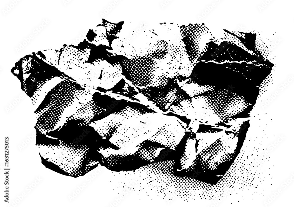 Poster vector abstract crumpled paper in halftone style.