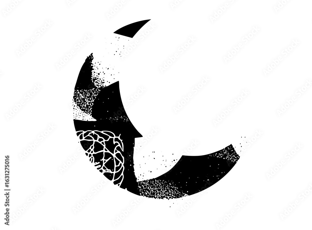 Poster vector abstract moon with intricate foliage and textured details.