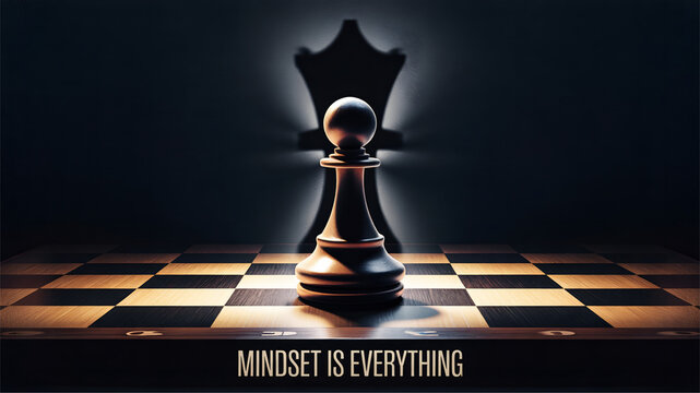 black chess queen, king, Mindset is Everything &ndash; Chess Pawn with Queen king Shadow Motivational Poster
