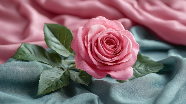 Naklejki Pink rose on soft fabric