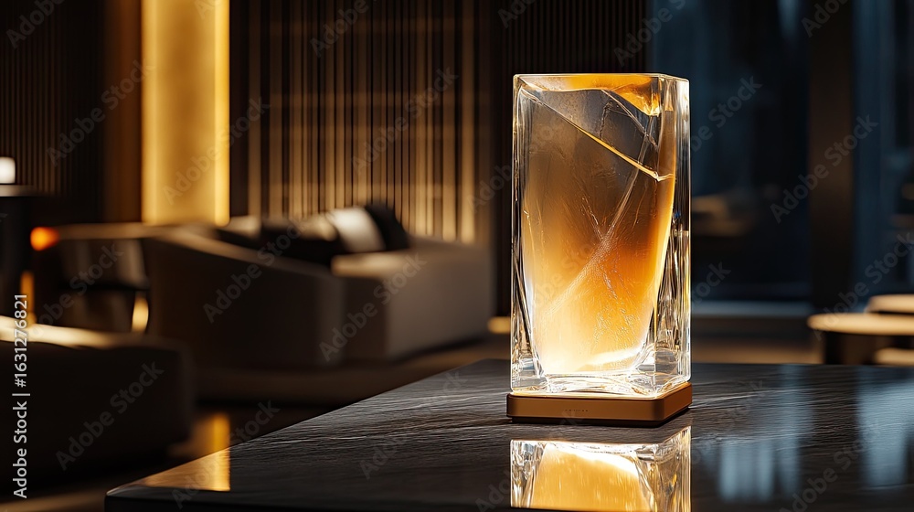 Poster elegant crystal lamp casting soft, warm light in a modern interior setting adding a touch of