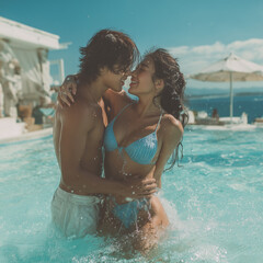 여름 바다 휴양지 남녀 커플