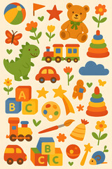 Colorful Kids Toys Vector Set – Educational and Playful Elements