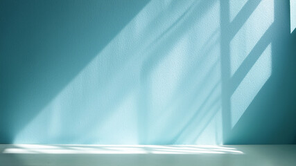 Natural light patterns falling on pastel blue wall. Minimalist and modern feel.
