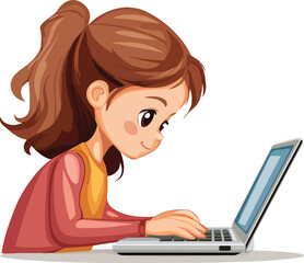 Girl working on laptop computer vector illustration isolated on white background ideal for educational content and online learning resources