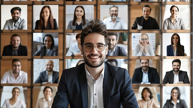 Online meeting video conference call with diverse team members business communication virtual presentation