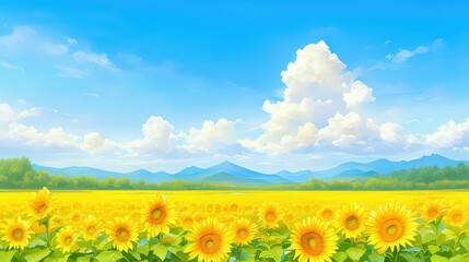 Obraz premium A vast yellow field cultivated with vibrant sunflower