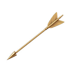 Golden arrow with fletching, a symbol of precision, direction on transparent background