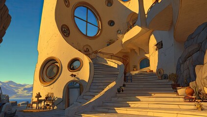Whimsical, sunlit architectural spiral