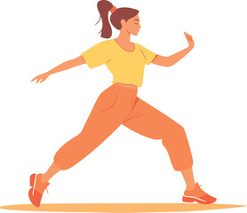 Young woman dancing, moving to music, enjoying dance, vector illustration isolated on white background, perfect for web design, banner, poster, sticker, card,