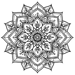 Intricate Black and White Mandala Design with Floral Petals and Geometric Patterns image photo