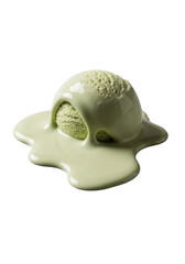 Fototapeta premium Ultra close-up of a melting pale pistachio ice cream, a viscous irregular pool with soft edges on a clean transparent background, professional studio lighting, ephemeral beauty concept
