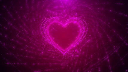 Glowing pink heart radiates magical particles sparkling waves. vibrant energy romantic charm. for love, Valentine's, wedding visuals, affectionate intros, heartfelt messages and romantic animations.