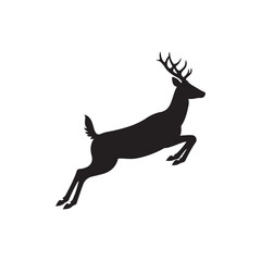 Obraz premium Jumping deer silhouette vector flat illustration design On White Background