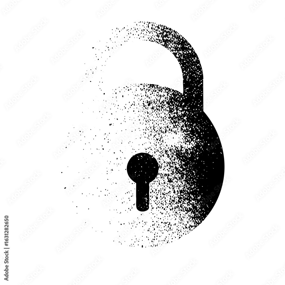 Poster vector dissolving padlock conveys security breakdown.