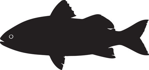 Unique fish in silhouette image of vector white background.