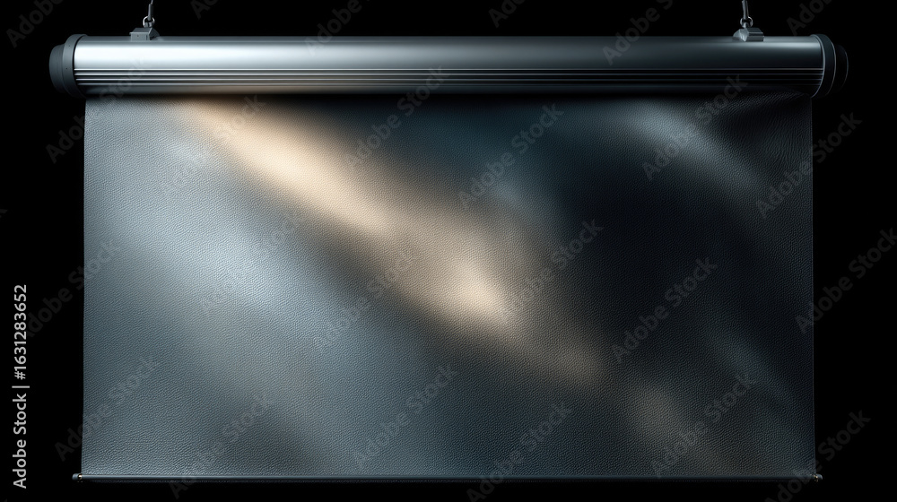 Poster projector screen with metallic texture illuminated by soft light, creating modern and elegant atmosp