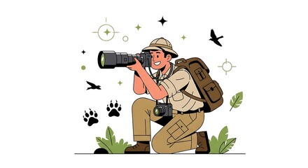 Wildlife Photographer Kneeling, Capturing Nature's Beauty