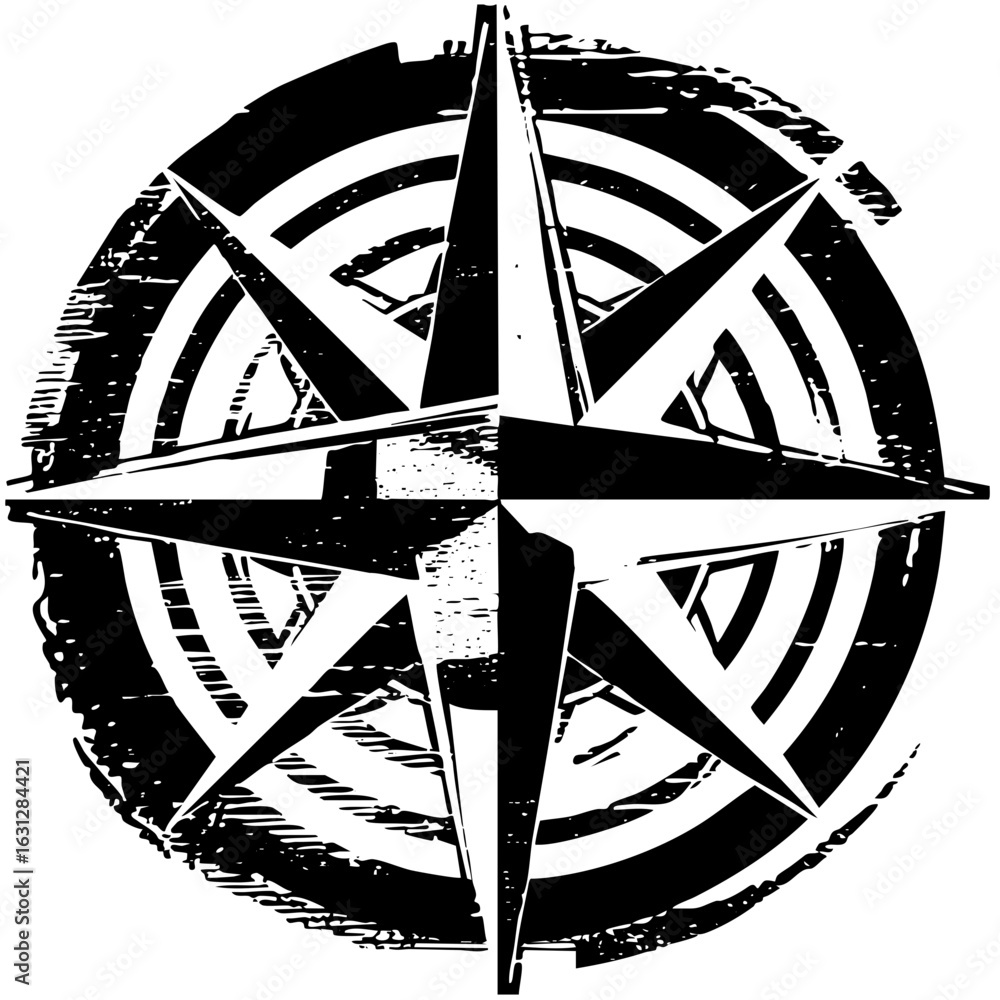 Poster vector intricate compass rose with distressed vector elements.