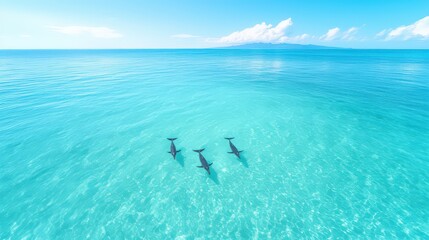 Obraz premium Crystal-clear ocean in Fiji reveals a family gro of
